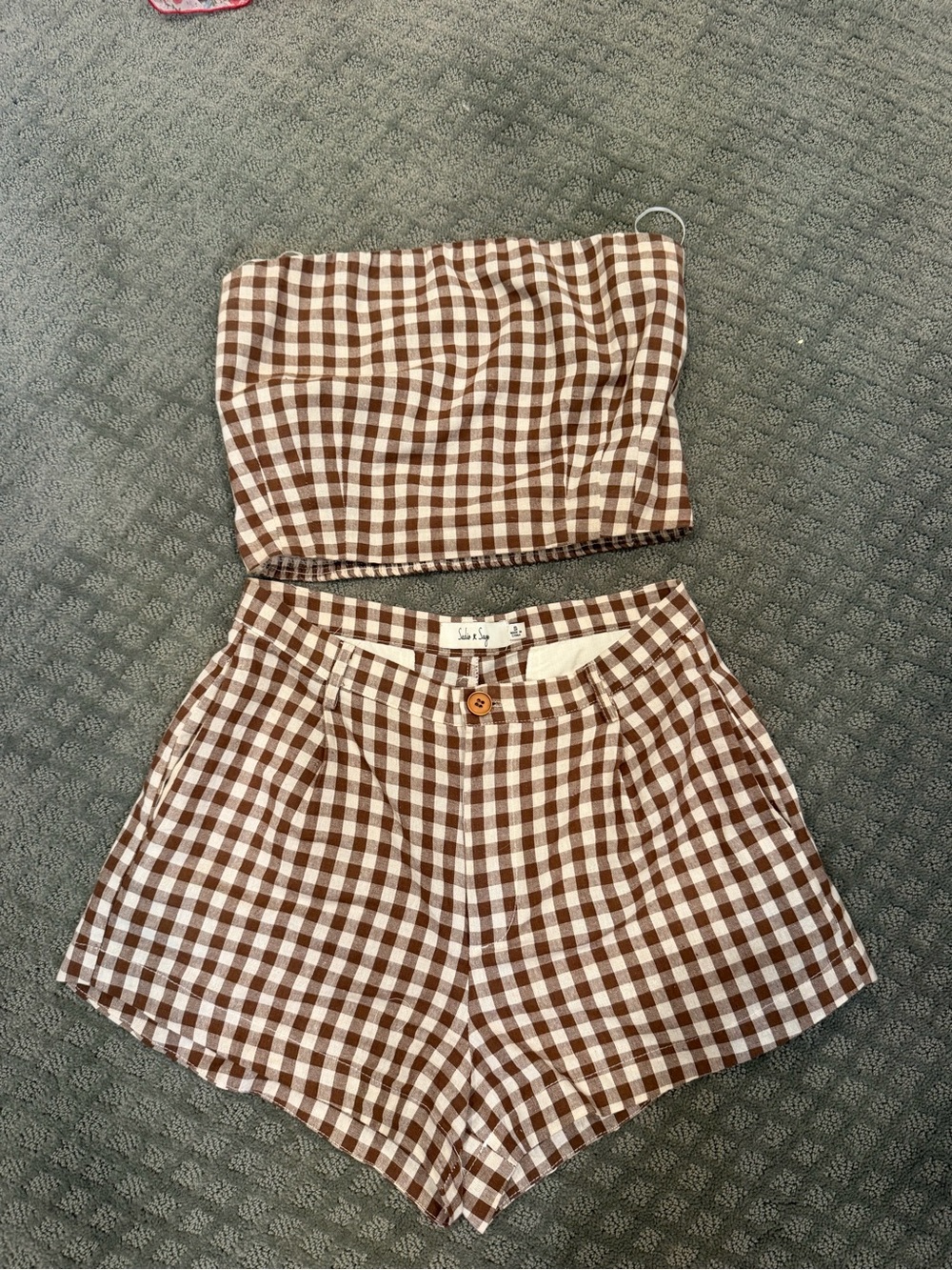 Sadie & Sage Brown Gingham Tube Top and Shorts Set